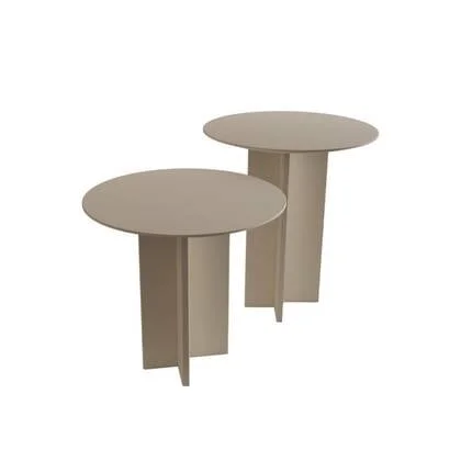 Calicosy - Set 2 ronde bijzettafels LEO - H45 | H55 cm - Beige