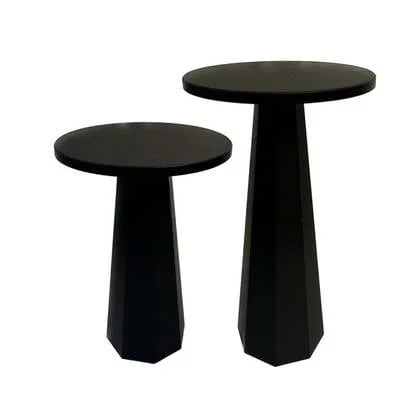 Calicosy - Set 2 ronde bijzettafels LILYUM - H47 | H57 cm - Zwart