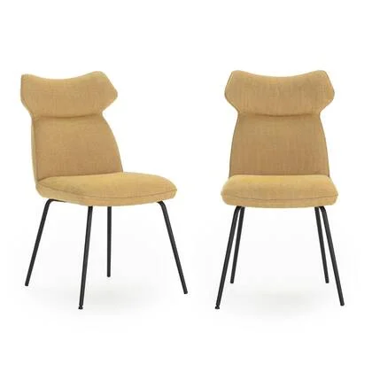 Calicosy - Set 2 stoelen DARA - L47 cm - Stof & zwart metaal - Mosterd