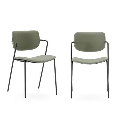 Calicosy - Set 2 stoelen MAIKA - L49 cm - Zwart metaal - Groen