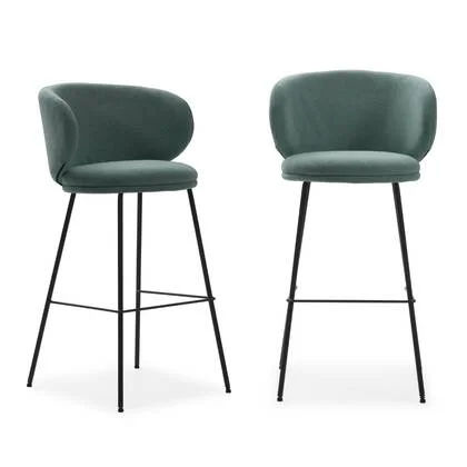 Calicosy - Set van 2 krukken in stof met zwarte RUSH - H65 cm - Groen