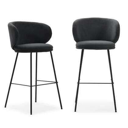 Calicosy - Set van 2 krukken in stof met zwarte RUSH - H65 cm -