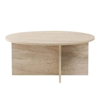 Calicosy - SOLEIL Salontafel met afgerond - H40 cm - Travertijneffect
