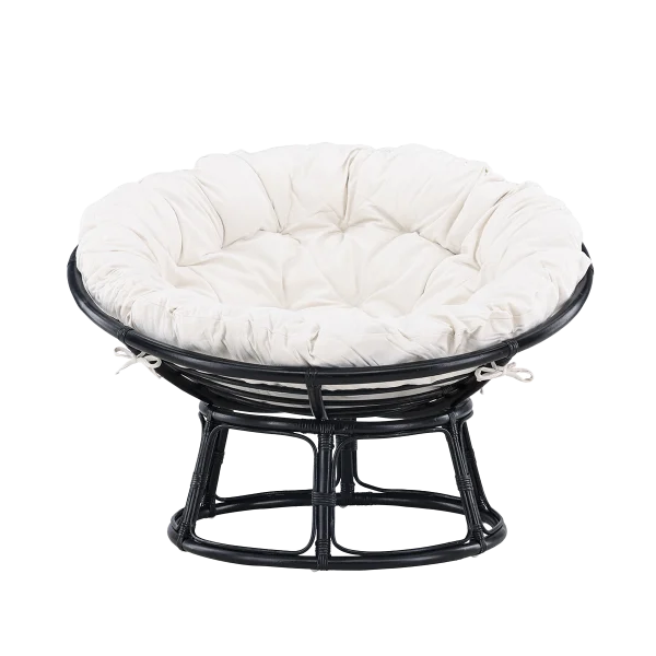 Camiel rotan loungestoel zwart - met wit zitkussen