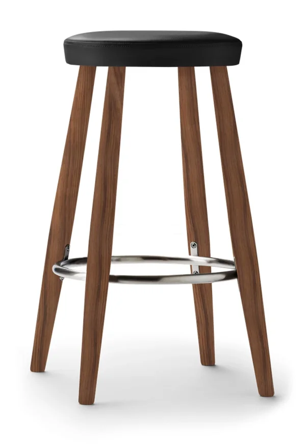 Carl Hansen & Søn CH56/58 Barkruk - walnoot geolied - Leder Zwart/Thor301 - 68 cm