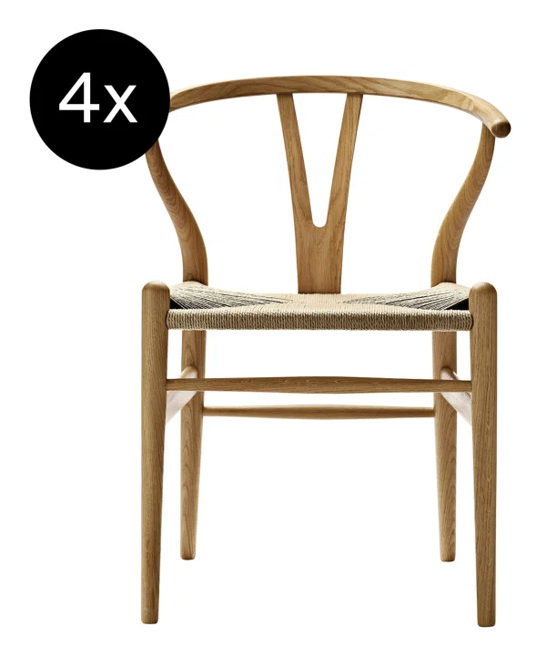 Carl Hansen & Søn Set van 4 CH24 Y Wishbone chair - geolied eiken - natuurlijk vlechtwerk