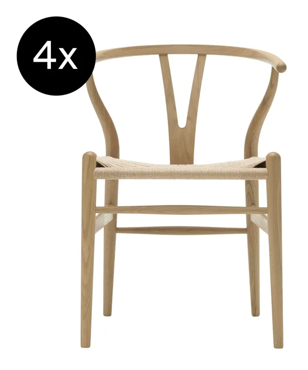 Carl Hansen & Søn Set van 4 CH24 Y Wishbone chair - gezeept eiken - natuurlijk vlechtwerk