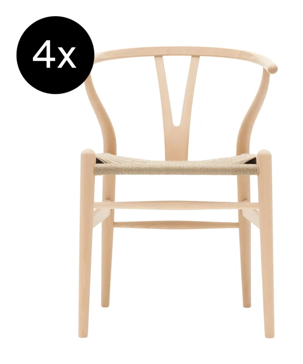 Carl Hansen & Søn Set van 4 CH24 Y Wishbone chair - gezeepte beuk - vlechtwerk naturel