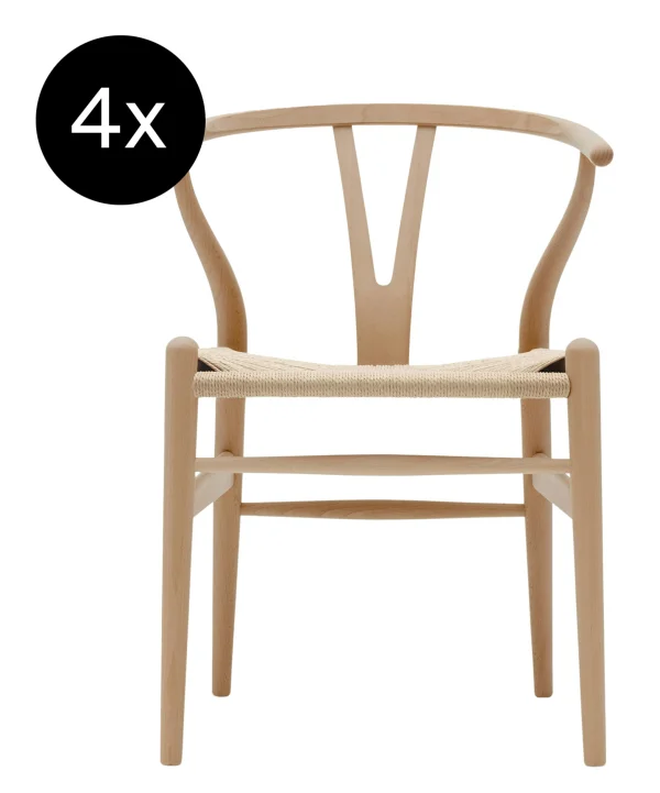 Carl Hansen & Søn Set van 4 CH24 Y Wishbone-stoel - geolied beuken - vlechtwerk naturel