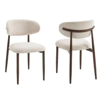 Celia - Eetkamerstoelen Beige Walnoot Set van 2