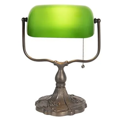 Clayre & Eef Bureaulamp Bankierslamp 27x20x36 cm Groen Bruin Metaal