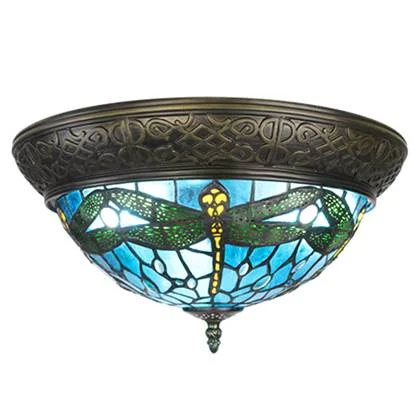 Clayre & Eef Plafondlamp Tiffany Ø 38 cm Blauw Bruin Kunststof Glas