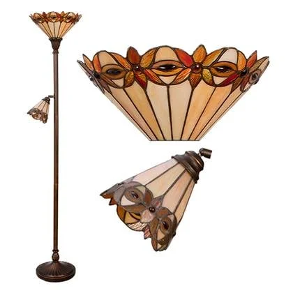 Clayre & Eef Tiffany Vloerlamp Ø 35 | Ø 14x176 cm Beige Rood Metaal