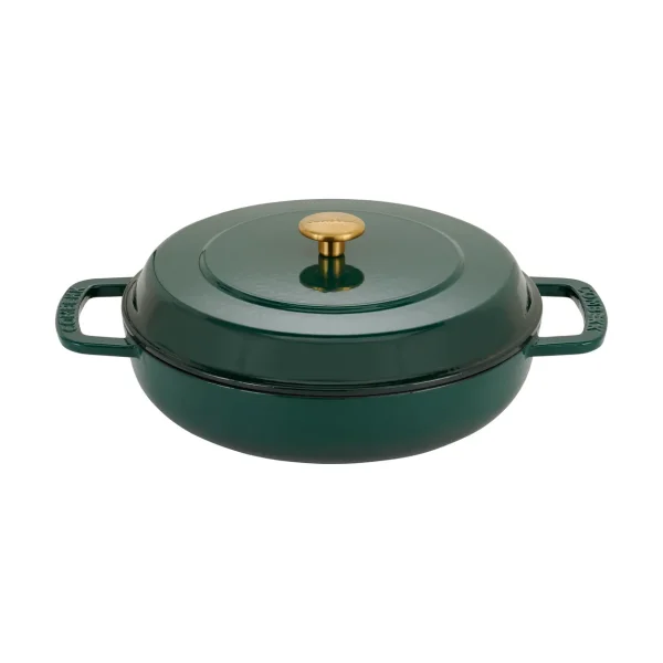 Combekk Combekk geëmailleerde sauteerpan gietijzer Ø28 cm Holly Green-gold knob