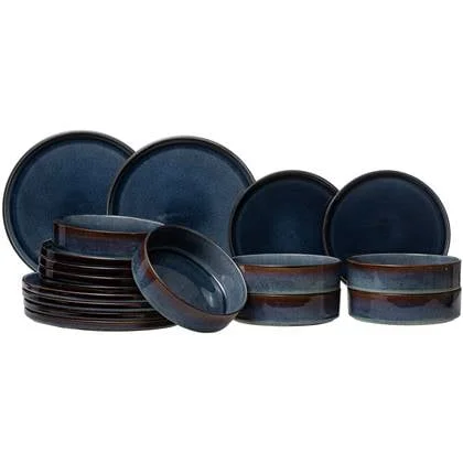 Cosy & Trendy Serviesset Quintana Blue 18-delig | 6 personen - 6 dinerborden, 6 diepe borden en 6 ontbijtborden