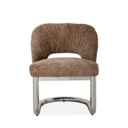 DÉJA Living - Eetkamerstoel Taupe|Chrome Stof - Dovre - Set van 2