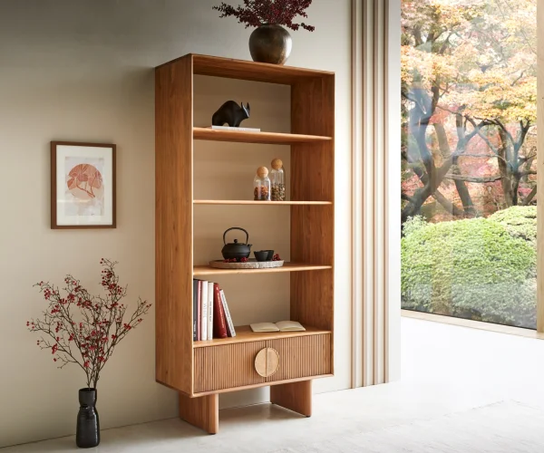 DELIFE Boekenkast Surimu 90x185 cm acacia lichtbruin 2 deuren 4 vakken legplank houten poten