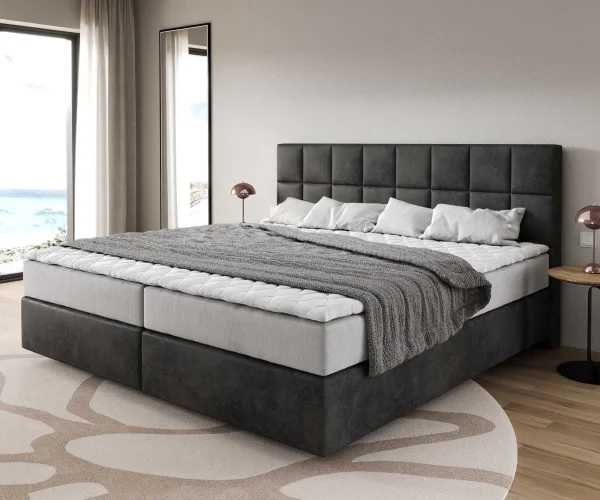 DELIFE Boxspring bed Dream-Fine Microvezel antraciet vintage 200x200 cm met pocketveringmatras en visco-topper