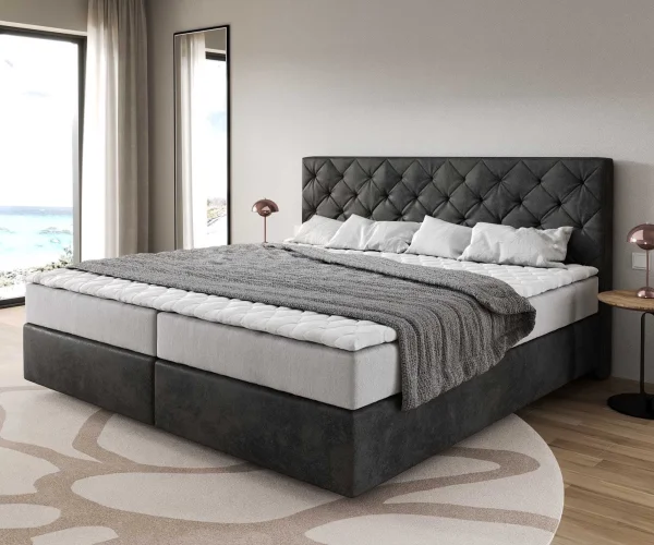 DELIFE Boxspring bed Dream-Great 200x200cm Microvezel antraciet vintage 200x200 cm met pocketveringmatras en visco-topper