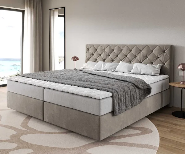 DELIFE Boxspring bed Dream-Great Microvezel beige 200x200 cm met pocketveringmatras en visco-topper