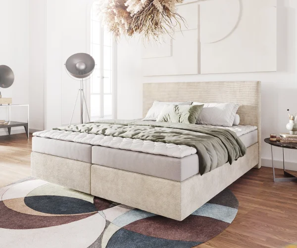 DELIFE Boxspring-Bed Dream-Well Cord Beige 180x200 cm met matras en topper