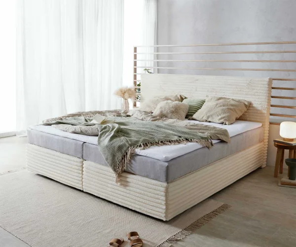 DELIFE Boxspring bed Dream-Well Plush Cord Beige 200x200 cm met pocketveringmatras en Visco topper