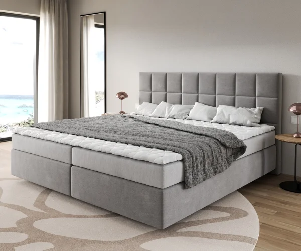 DELIFE Boxspringbed Dream-Fijn microvezel grijs 200x200 cm Bonell matras PU topper