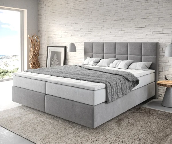 DELIFE Boxspringbed Dream-Fine 180x200 cm Microvezel Grijs met TFK Matras en Visco Topper