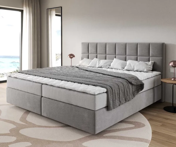 DELIFE Boxspringbed Dream-Fine microvezel grijs 200x200 cm met pocketveringmatras en Visco topper