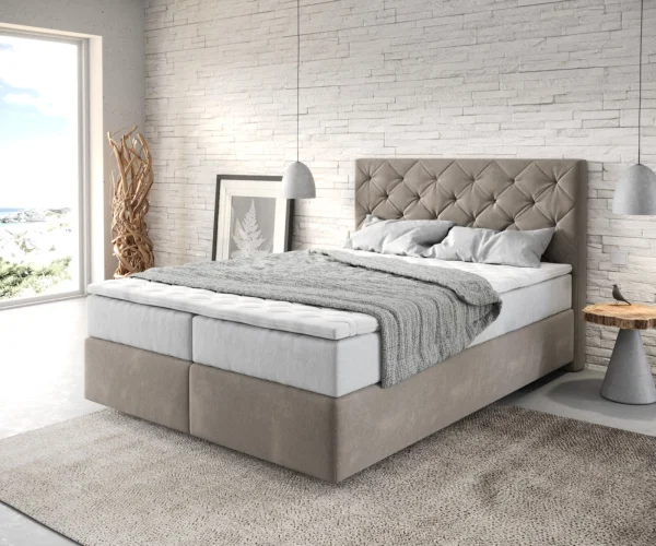 DELIFE Boxspringbed Dream-Great 140x200 cm Microvezel Beige met TFK Matras en Visco Topper