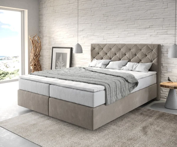 DELIFE Boxspringbed Dream-Great 160x200 cm Microvezel Beige met TFK Matras en Visco Topper