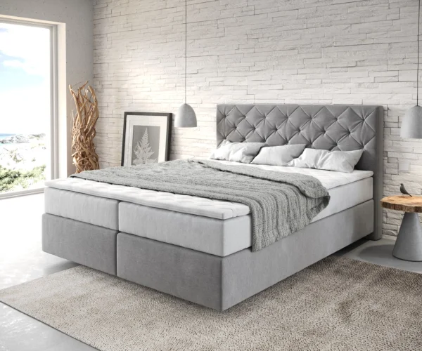 DELIFE Boxspringbed Dream-Great 160x200 cm Microvezel Grijs met TFK Matras en Visco Topper