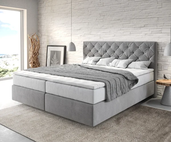 DELIFE Boxspringbed Dream-Great 180x200 cm Microvezel Grijs met TFK Matras en Visco Topper