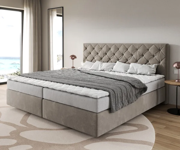 DELIFE Boxspringbed Dream-Groot microvezel beige 200x200 cm Bonell matras PU topper