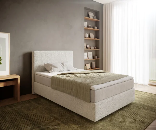 DELIFE Boxspringbed Dream-Well 120x200 cm Bouclé Crème-Wit met Pocketveringmatras en Topper Visco