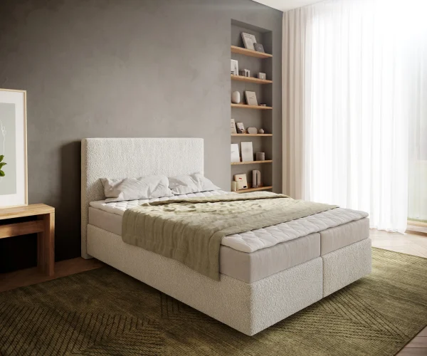 DELIFE Boxspringbed Dream-Well 140x200 cm Bouclé Crème-Wit met Matras en Topper