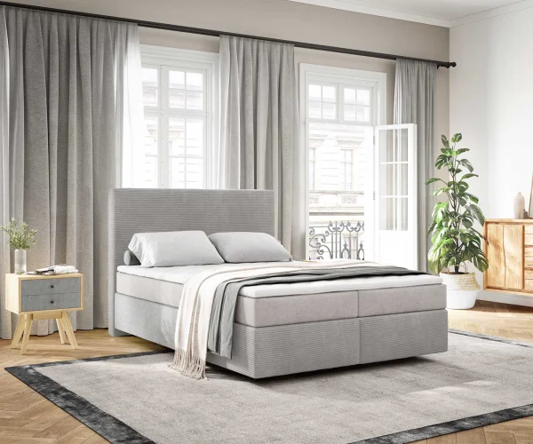 DELIFE Boxspringbed Dream-Well 140x200 cm Cord Zilvergrijs met Pocketveringmatras en Topper Visco