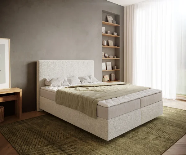 DELIFE Boxspringbed Dream-Well 160x200 cm Bouclé Crème-Wit met Matras en Topper