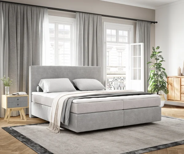 DELIFE Boxspringbed Dream-Well 180x200 cm Cord Zilvergrijs met Pocketveringmatras en Topper Visco