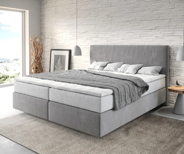 DELIFE Boxspringbed Dream-Well 180x200 cm Microvezel Grijs met TFK Matras en Visco Topper