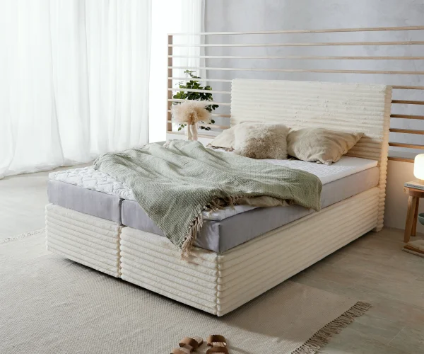DELIFE Boxspringbed Dream-Well pluche corduroy beige 140x200 cm TFK matras Visco topper