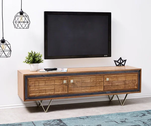 DELIFE Designer-Tv-meubel Stonegrace 147 cm acacia natuur 3 deuren