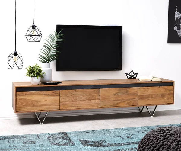 DELIFE Designer-Tv-meubel Stonegrace 200 cm acacia natuur 4 laden