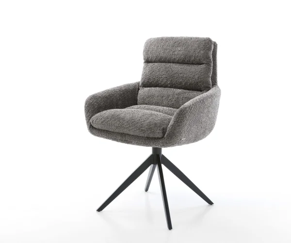 DELIFE Draaistoel Abelia-Flex met armleuning bouclé grijs kruisframe breed zwart 360° draaibaar rocker-functie