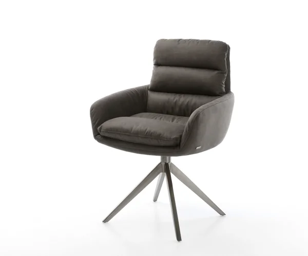 DELIFE Draaistoel Abelia-Flex met armleuning microvelours antraciet vintage kruisframe breed grafiet 360° draaibaar rocker-functie