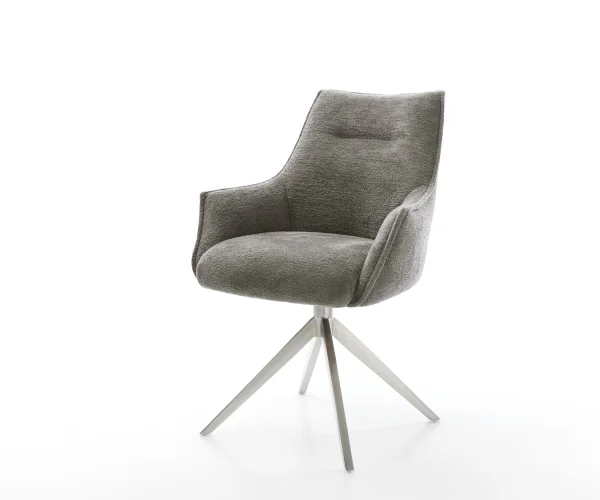 DELIFE Draaistoel Alja-Flex met armleuning bouclé zacht mud kruisframe breed roestvrij staal 360° draaibaar rocker-functie pocketveer kern