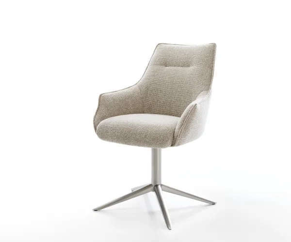 DELIFE Draaistoel Alja-Flex met armleuning geweven stof beige kruispoot roestvrij staal 360° draaibaar rocker-functie pocketveer kern