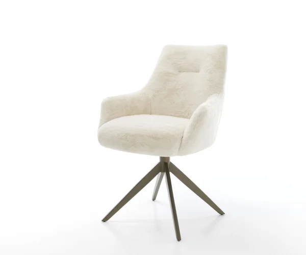 DELIFE Draaistoel Alja-Flex met armleuning pluchen crème-wit kruisframe breed afwerking met titanium 360° draaibaar rocker-functie pocketveer kern