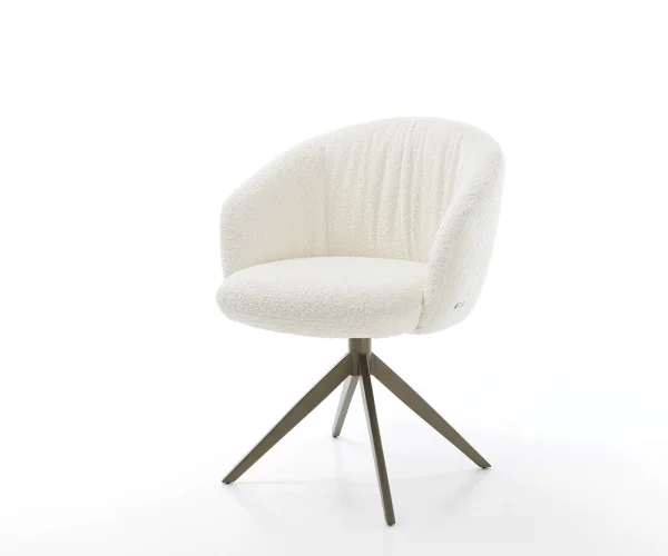 DELIFE Draaistoel Caja-Flex met armleuning bouclé wit kruisframe breed afwerking met titanium 360° draaibaar pocketveer kern