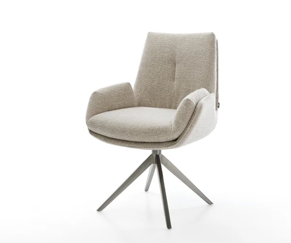 DELIFE Draaistoel Clea-Flex geweven stof beige kruisframe breed grafiet 360° draaibaar rocker-functie pocketveer kern